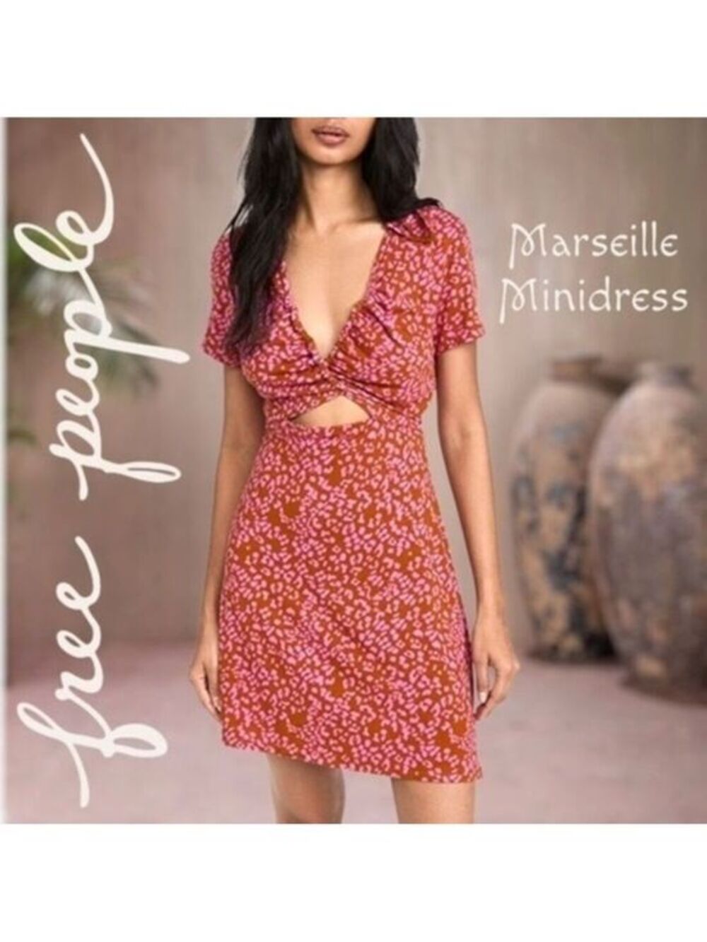 FREE PEOPLE Marseille Short Sleeve Adjustable Front Cut Out MiniDress NWT/LG